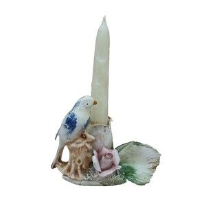 Vintage Capodimonte Porcelain Candle Holder Made in Italy Bird & Flower RARE